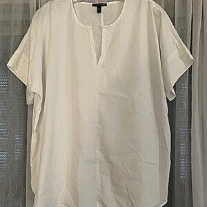 Eileen Fisher White S/S V-Neck Tunic Top Blouse